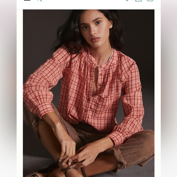 Anthropologie Tops - Anthropologie Blouse Pilcro Pink Plaid Button-Down 1X XL